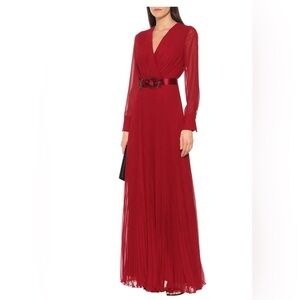 MaxMara Genarca Pleated Long Sleeve Red Georgette Gown. Size 4